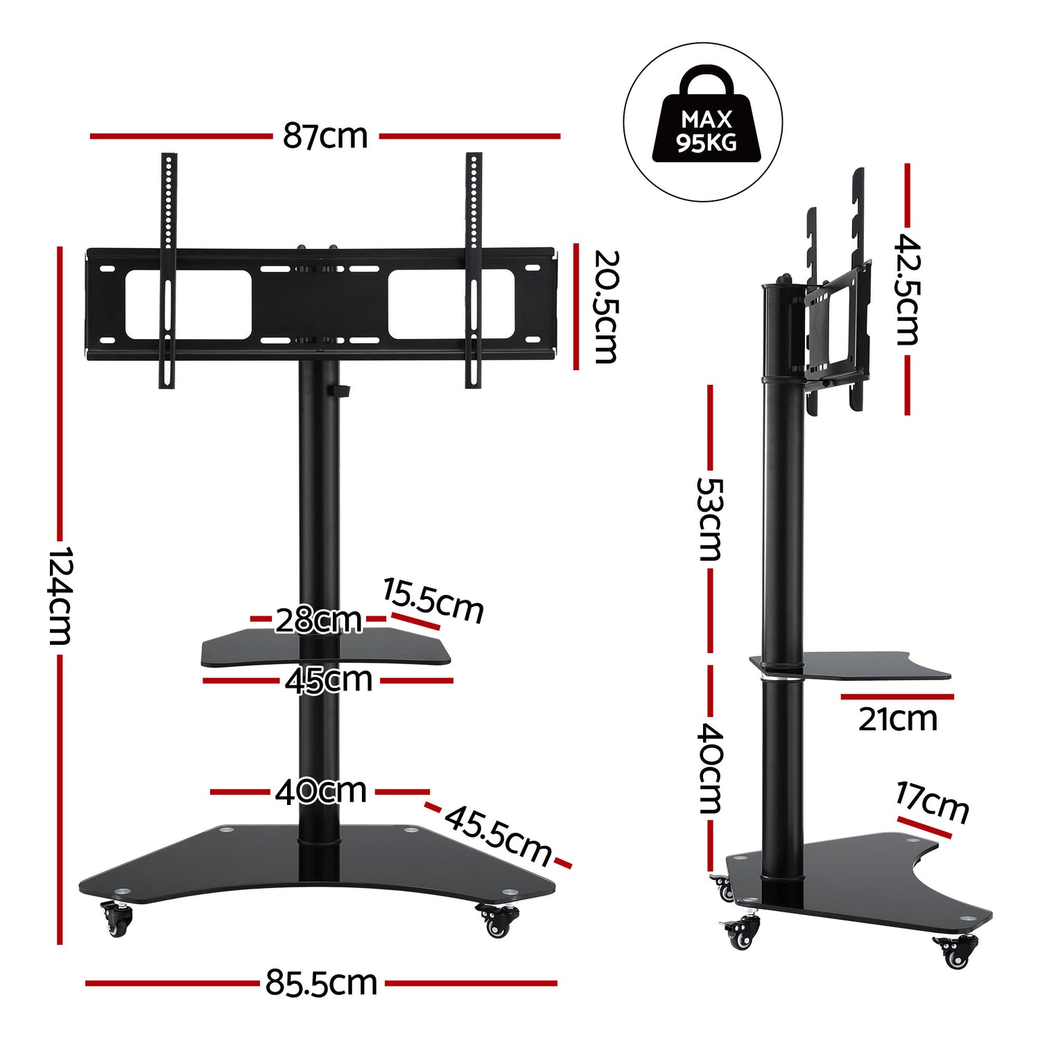 Artiss 40-100" TV Stand Mount Bracket Universal Adjustable Height with Wheels-Furniture > Living Room > TV Units-PEROZ Accessories