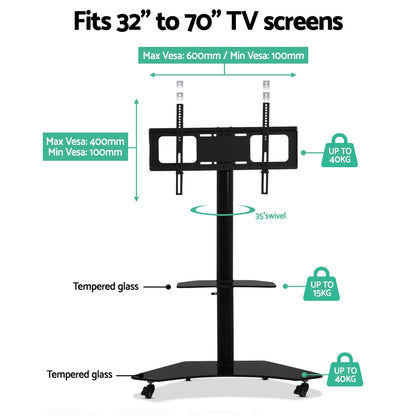 Artiss Mobile TV Stand for 32&quot;-70&quot; TVs Mount Bracket Portable Solid Trolley Cart-Audio &amp; Video &gt; TV Accessories-PEROZ Accessories