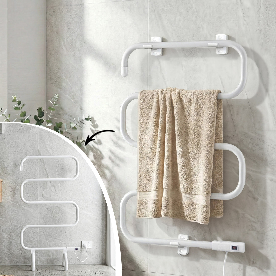 Devanti Heated Towel Rail Freestanding Wall Mounted S-Shape Electric Warmer Rack-Home &amp; Garden > Bathroom Accessories > Towel Racks &amp; Holders-PEROZ Accessories