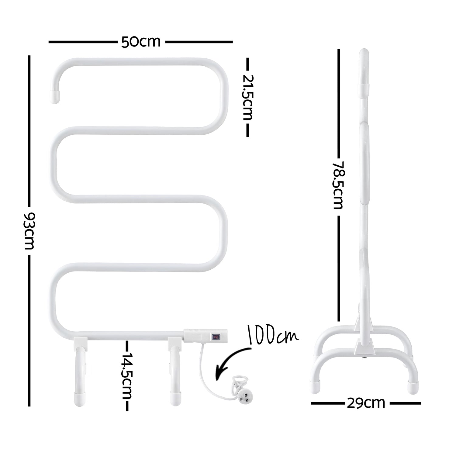 Devanti Heated Towel Rail Freestanding Wall Mounted S-Shape Electric Warmer Rack-Home &amp; Garden > Bathroom Accessories > Towel Racks &amp; Holders-PEROZ Accessories