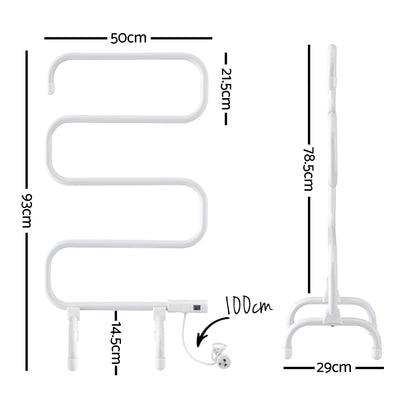 Devanti Heated Towel Rail Freestanding Wall Mounted S-Shape Electric Warmer Rack-Home &amp; Garden > Bathroom Accessories > Towel Racks &amp; Holders-PEROZ Accessories