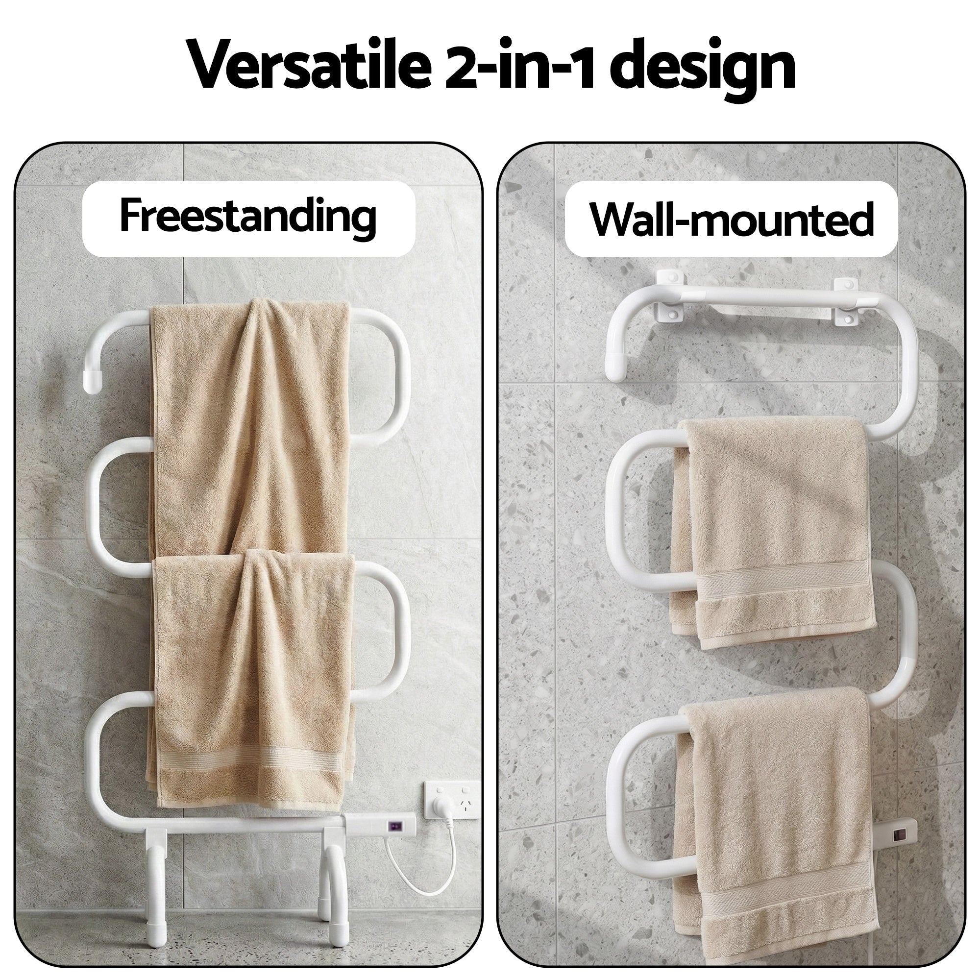 Devanti Heated Towel Rail Freestanding Wall Mounted S-Shape Electric Warmer Rack-Home &amp; Garden > Bathroom Accessories > Towel Racks &amp; Holders-PEROZ Accessories