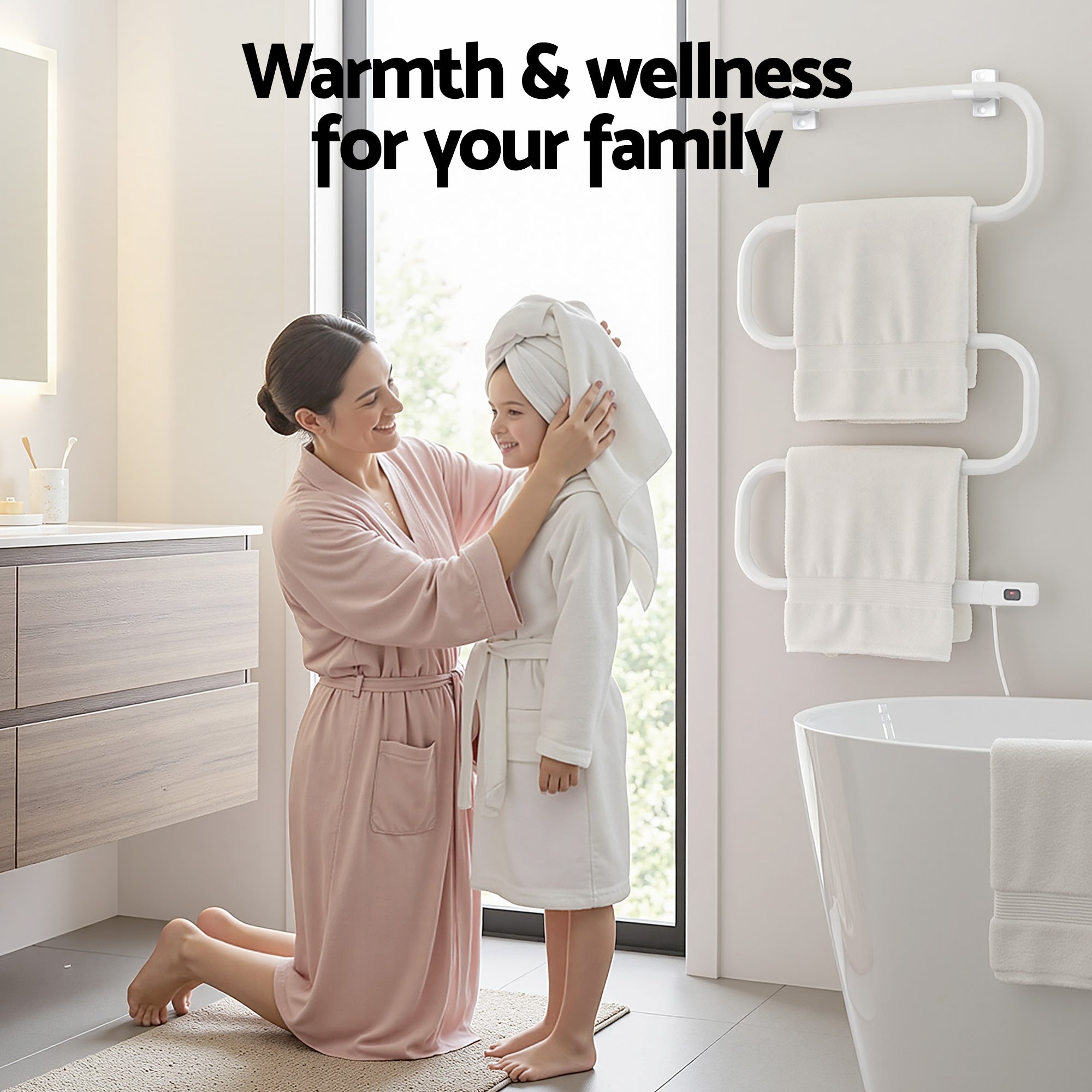 Devanti Heated Towel Rail Freestanding Wall Mounted S-Shape Electric Warmer Rack-Home &amp; Garden > Bathroom Accessories > Towel Racks &amp; Holders-PEROZ Accessories