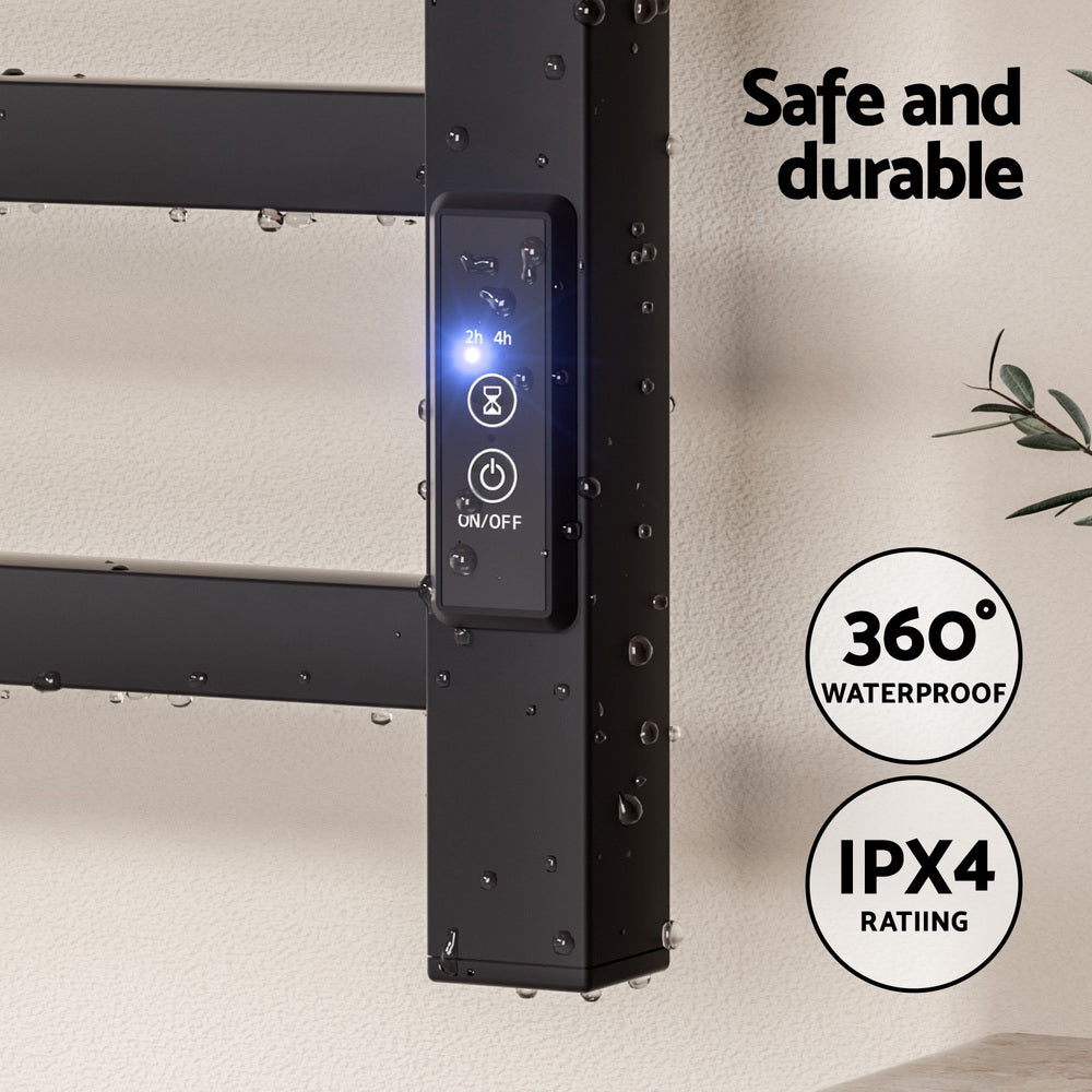 Devanti Heated Towel Rail 8 Square Bars with Timer Electric Heater Warmer Rack-Home &amp; Garden &gt; Bathroom Accessories &gt; Towel Racks &amp; Holders-PEROZ Accessories