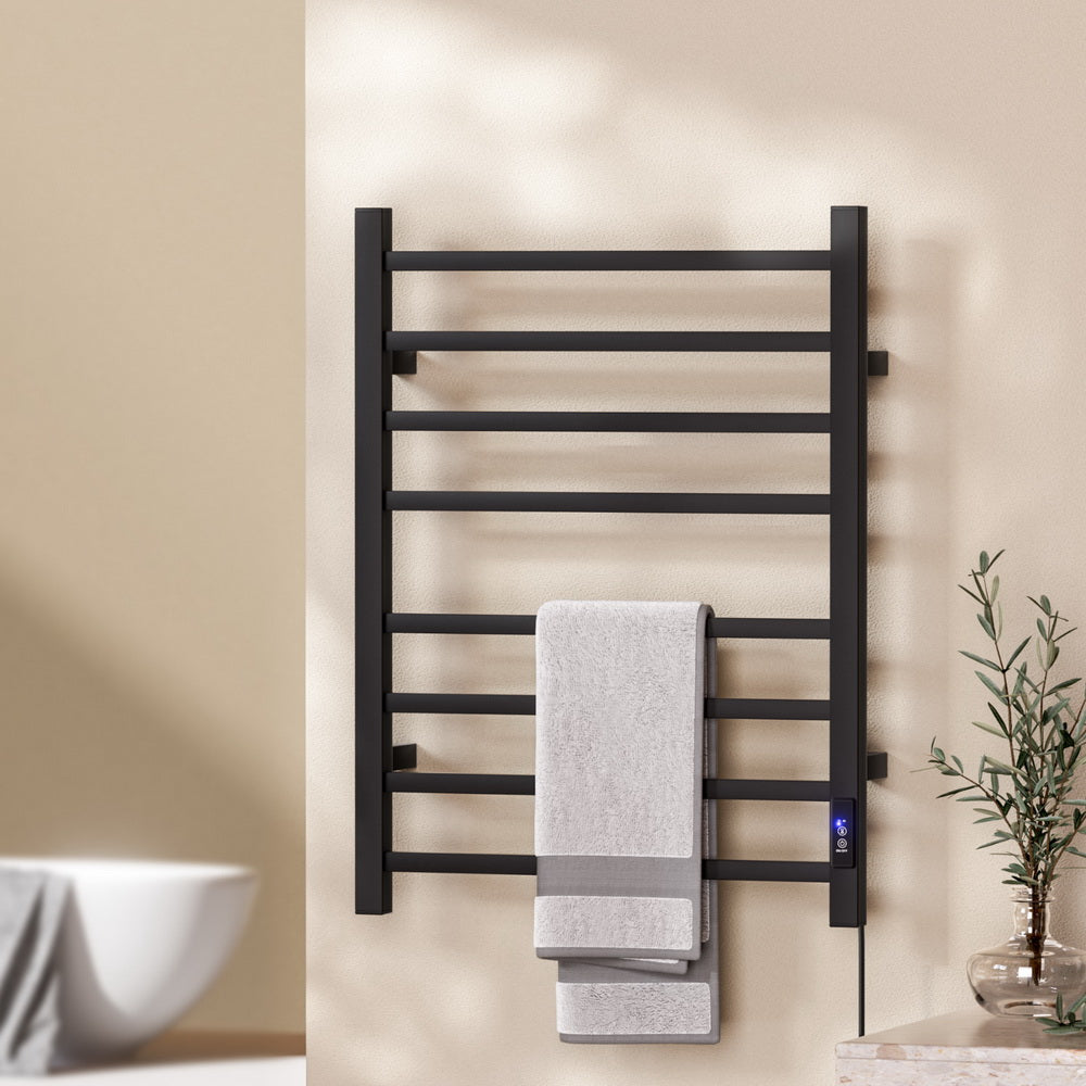 Devanti Heated Towel Rail 8 Square Bars with Timer Electric Heater Warmer Rack-Home &amp; Garden &gt; Bathroom Accessories &gt; Towel Racks &amp; Holders-PEROZ Accessories