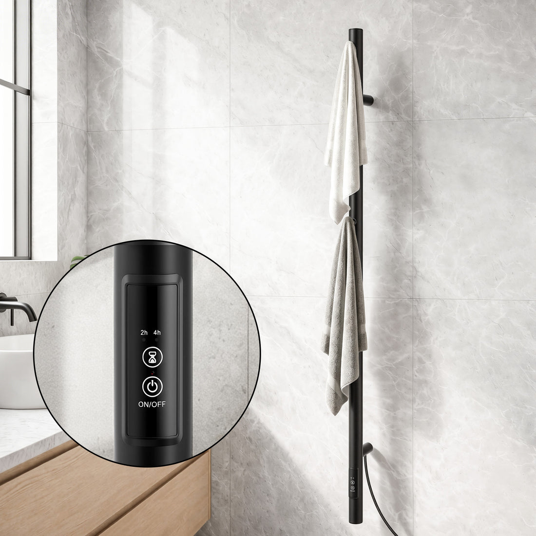 Devanti Heated Towel Rail with Timer Vertical Electric Heater Warmer Rack Black-Home &amp; Garden > Bathroom Accessories > Towel Racks &amp; Holders-PEROZ Accessories