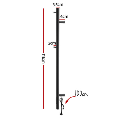 Devanti Heated Towel Rail with Timer Vertical Electric Heater Warmer Rack Black-Home &amp; Garden > Bathroom Accessories > Towel Racks &amp; Holders-PEROZ Accessories