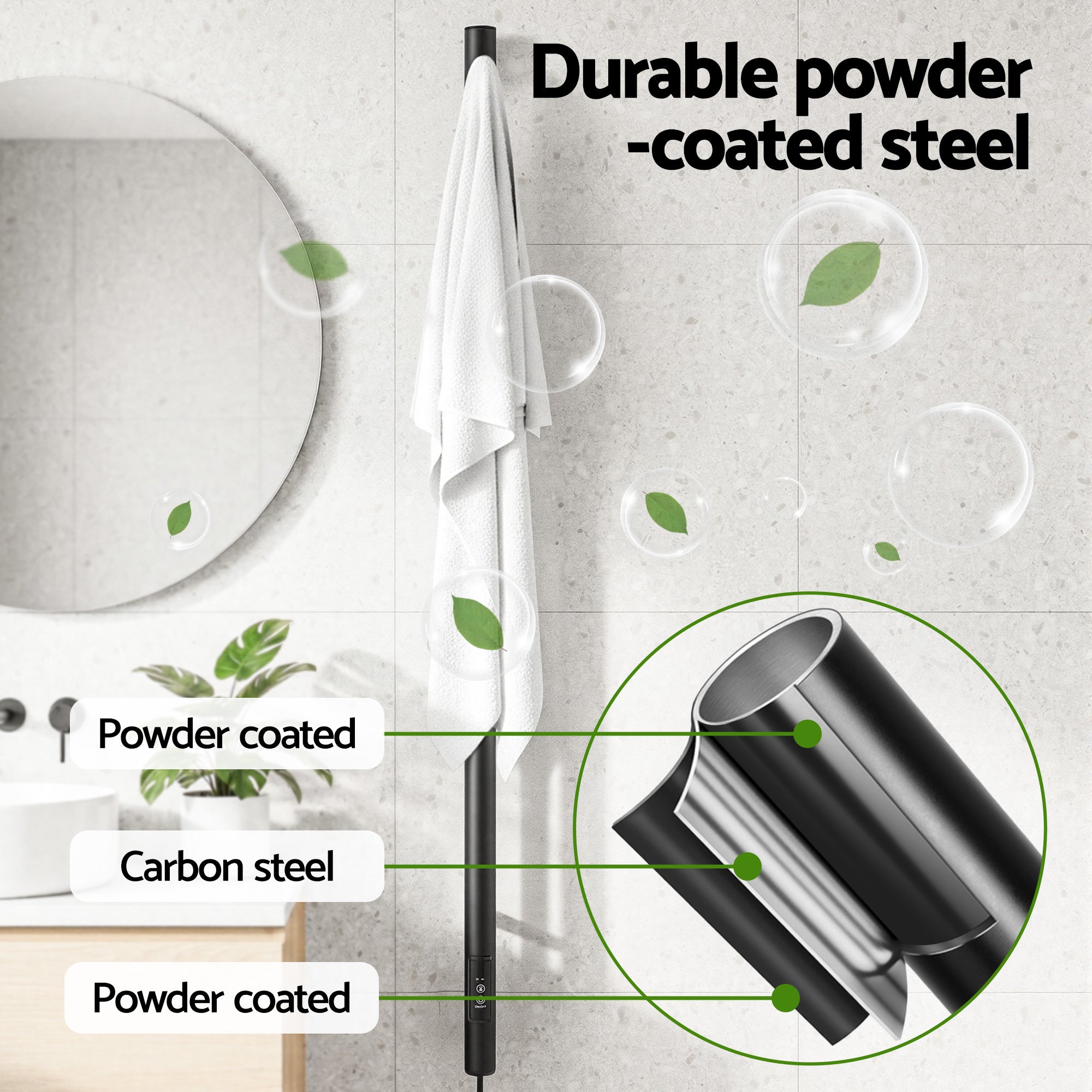 Devanti Heated Towel Rail with Timer Vertical Electric Heater Warmer Rack Black-Home &amp; Garden > Bathroom Accessories > Towel Racks &amp; Holders-PEROZ Accessories