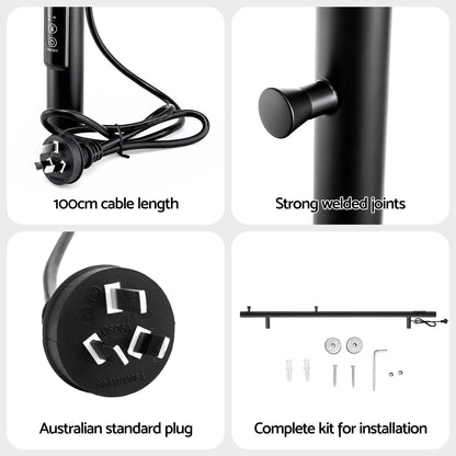 Devanti Heated Towel Rail with Timer Vertical Electric Heater Warmer Rack Black-Home &amp; Garden > Bathroom Accessories > Towel Racks &amp; Holders-PEROZ Accessories