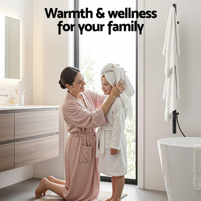 Devanti Heated Towel Rail with Timer Vertical Electric Heater Warmer Rack Black-Home &amp; Garden > Bathroom Accessories > Towel Racks &amp; Holders-PEROZ Accessories