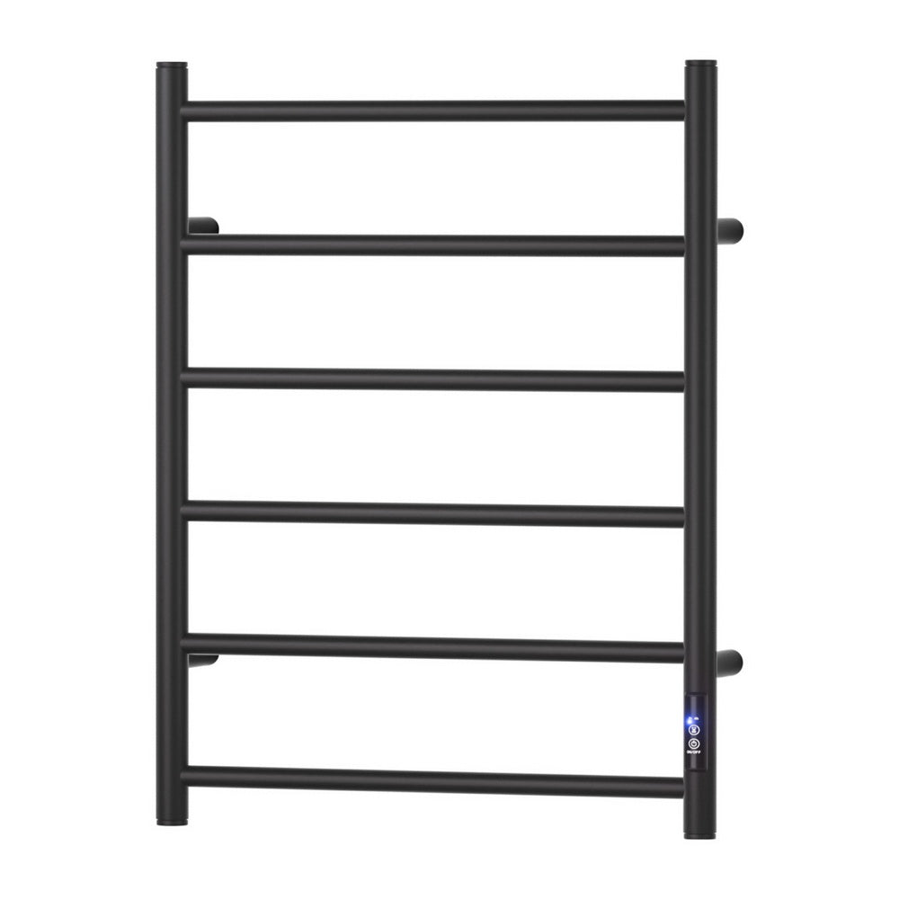 Devanti Heated Towel Rail 6 Round Bars with Timer Electric Heater Warmer Rack-Home &amp; Garden &gt; Bathroom Accessories &gt; Towel Racks &amp; Holders-PEROZ Accessories