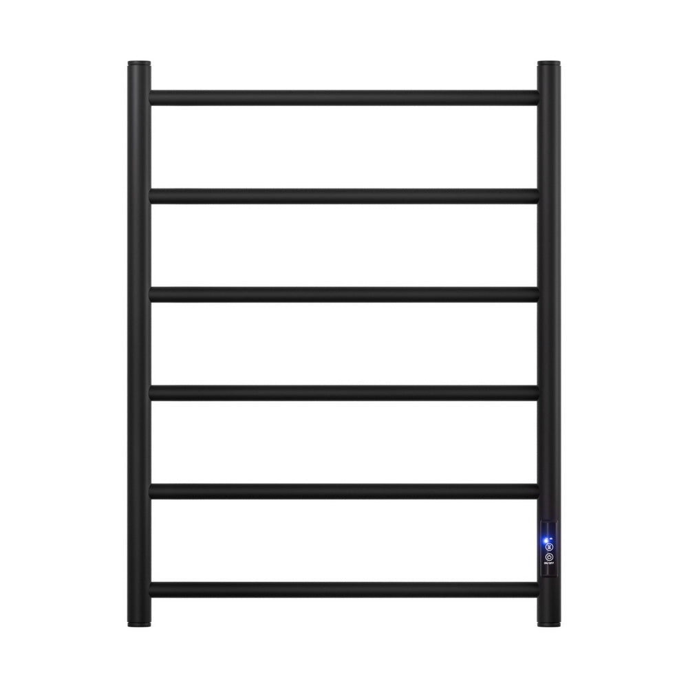 Devanti Heated Towel Rail 6 Round Bars with Timer Electric Heater Warmer Rack-Home &amp; Garden &gt; Bathroom Accessories &gt; Towel Racks &amp; Holders-PEROZ Accessories