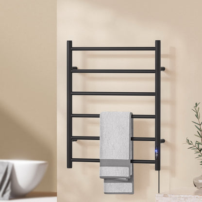 Devanti Heated Towel Rail 6 Round Bars with Timer Electric Heater Warmer Rack-Home &amp; Garden &gt; Bathroom Accessories &gt; Towel Racks &amp; Holders-PEROZ Accessories