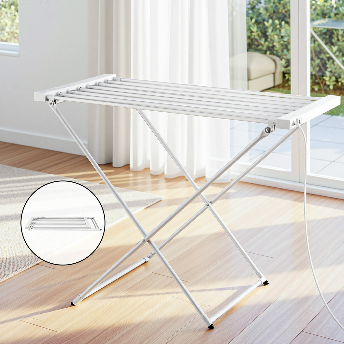 Devanti Heated Towel Rail Electric Clothes Airer Foldable Drying Rack 8 Bars-Home &amp; Garden > Bathroom Accessories > Towel Racks &amp; Holders-PEROZ Accessories