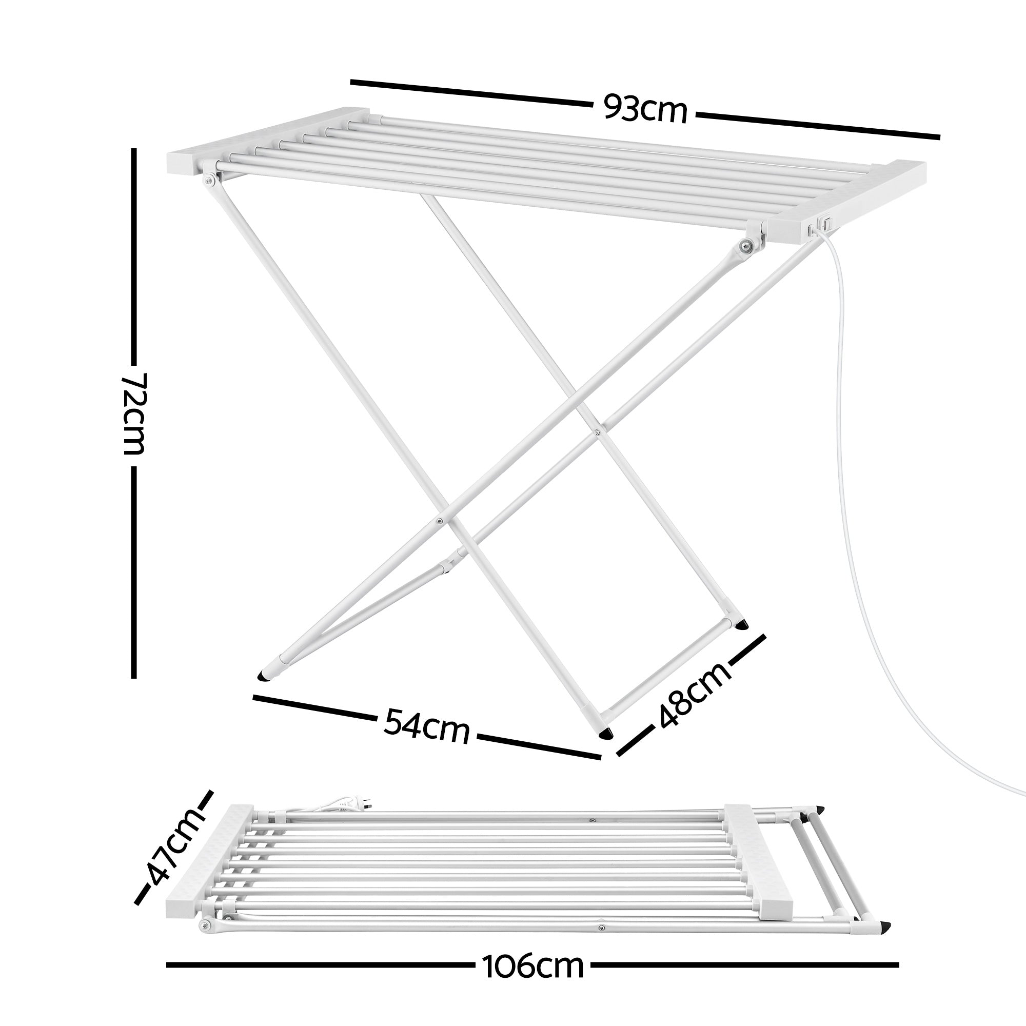 Devanti Heated Towel Rail Electric Clothes Airer Foldable Drying Rack 8 Bars-Home &amp; Garden > Bathroom Accessories > Towel Racks &amp; Holders-PEROZ Accessories