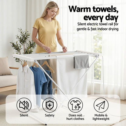 Devanti Heated Towel Rail Electric Clothes Airer Foldable Drying Rack 8 Bars-Home &amp; Garden > Bathroom Accessories > Towel Racks &amp; Holders-PEROZ Accessories