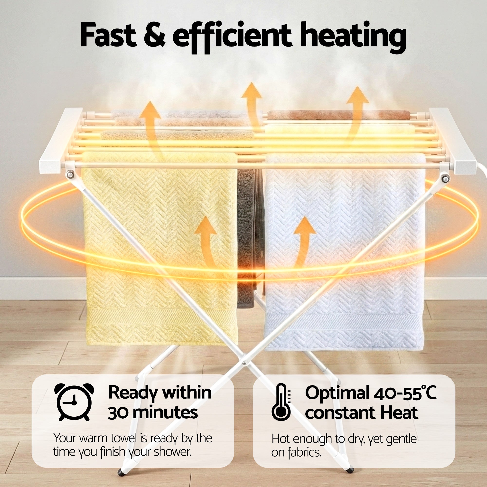 Devanti Heated Towel Rail Electric Clothes Airer Foldable Drying Rack 8 Bars-Home &amp; Garden > Bathroom Accessories > Towel Racks &amp; Holders-PEROZ Accessories