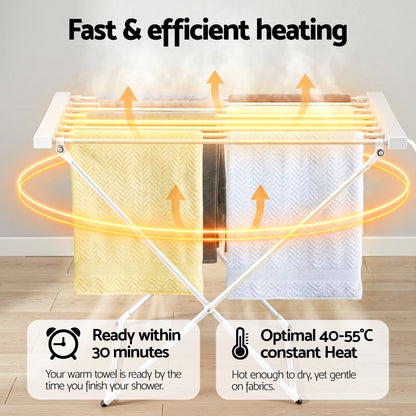 Devanti Heated Towel Rail Electric Clothes Airer Foldable Drying Rack 8 Bars-Home &amp; Garden > Bathroom Accessories > Towel Racks &amp; Holders-PEROZ Accessories