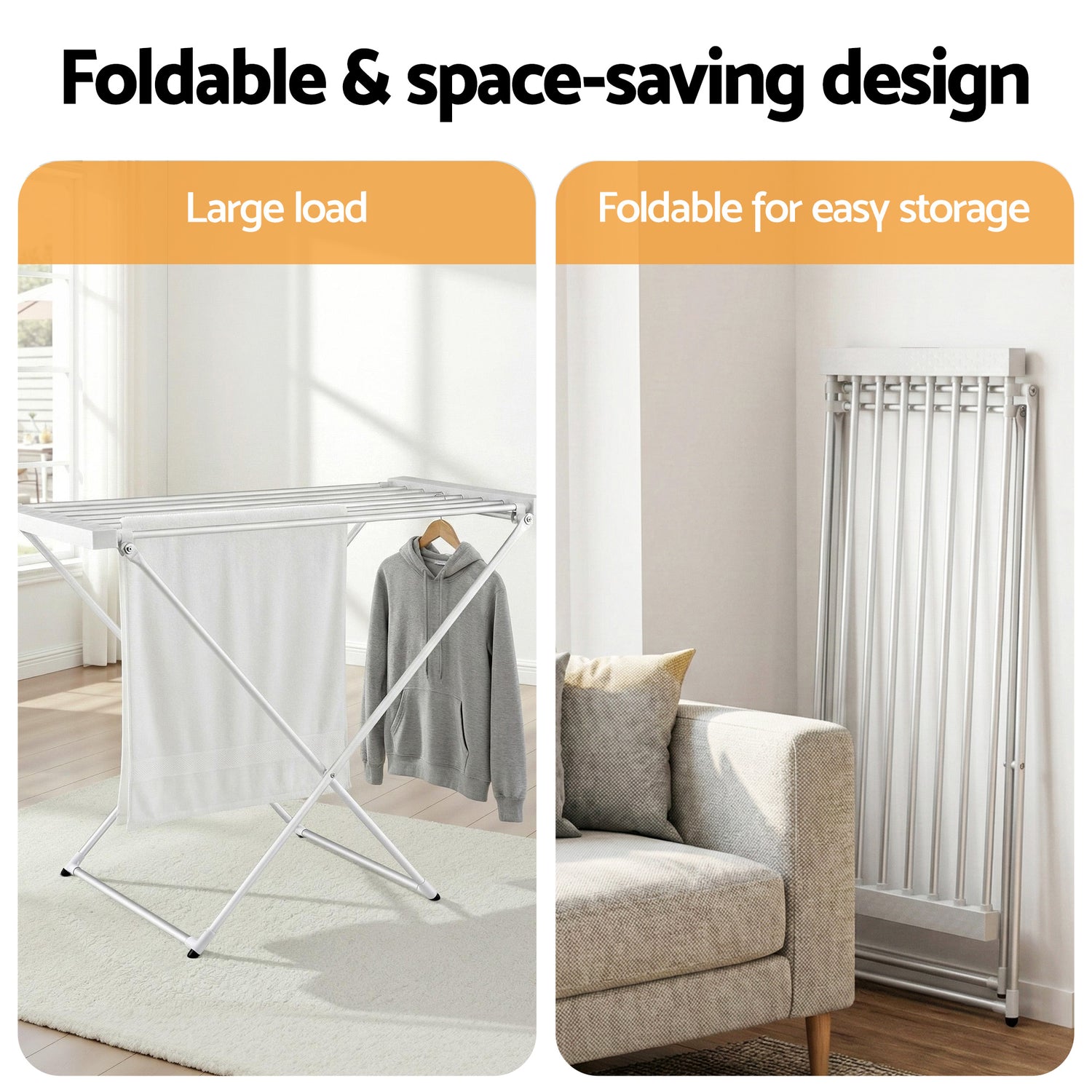 Devanti Heated Towel Rail Electric Clothes Airer Foldable Drying Rack 8 Bars-Home &amp; Garden > Bathroom Accessories > Towel Racks &amp; Holders-PEROZ Accessories