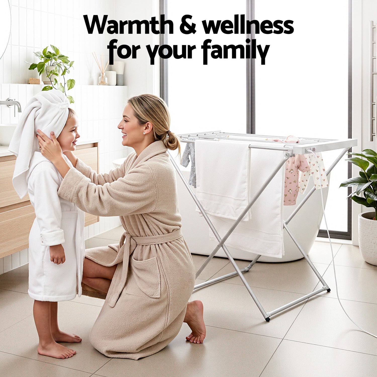 Devanti Heated Towel Rail Electric Clothes Airer Foldable Drying Rack 8 Bars-Home &amp; Garden > Bathroom Accessories > Towel Racks &amp; Holders-PEROZ Accessories