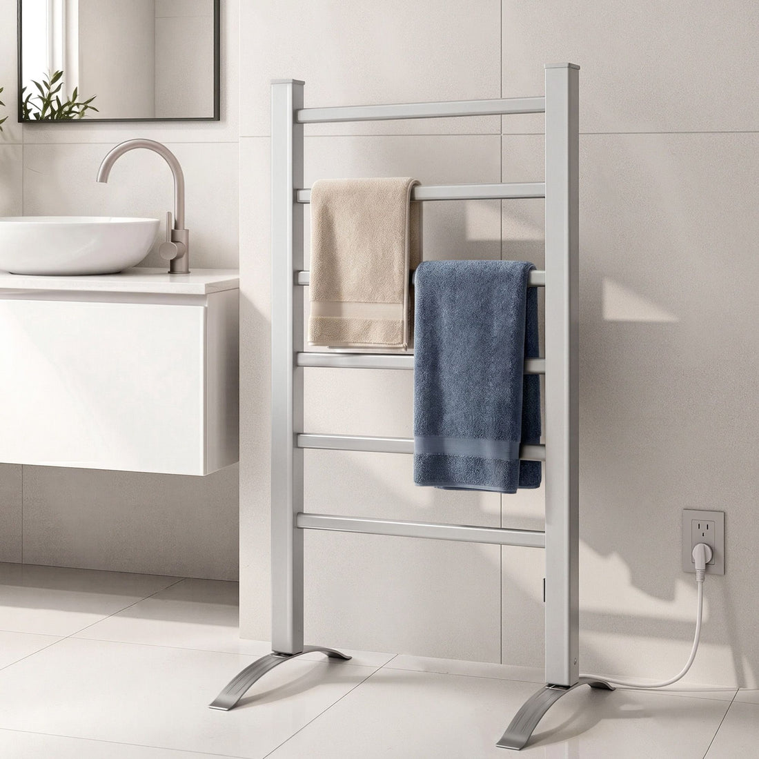 Devanti Electric Heated Towel Rail Rack 6 Bars Freestanding Clothes Dry Warmer-Heated Towel Rails-PEROZ Accessories