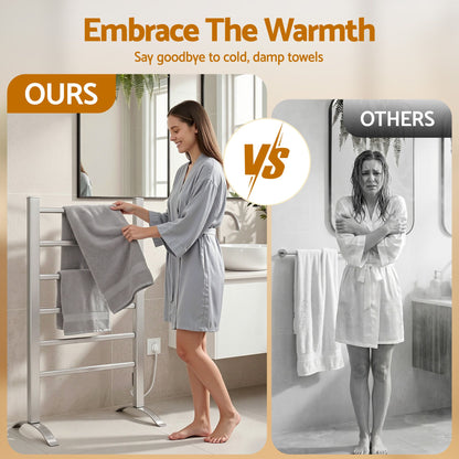 Devanti Electric Heated Towel Rail Rack 6 Bars Freestanding Clothes Dry Warmer-Heated Towel Rails-PEROZ Accessories