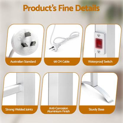 Devanti Electric Heated Towel Rail Rack 6 Bars Freestanding Clothes Dry Warmer-Heated Towel Rails-PEROZ Accessories