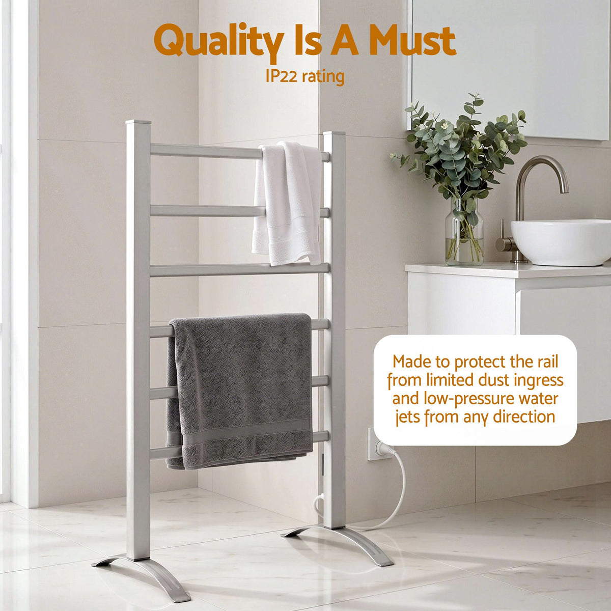 Devanti Electric Heated Towel Rail Rack 6 Bars Freestanding Clothes Dry Warmer-Heated Towel Rails-PEROZ Accessories