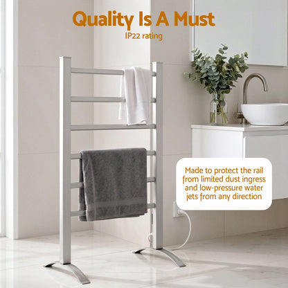 Devanti Electric Heated Towel Rail Rack 6 Bars Freestanding Clothes Dry Warmer-Heated Towel Rails-PEROZ Accessories