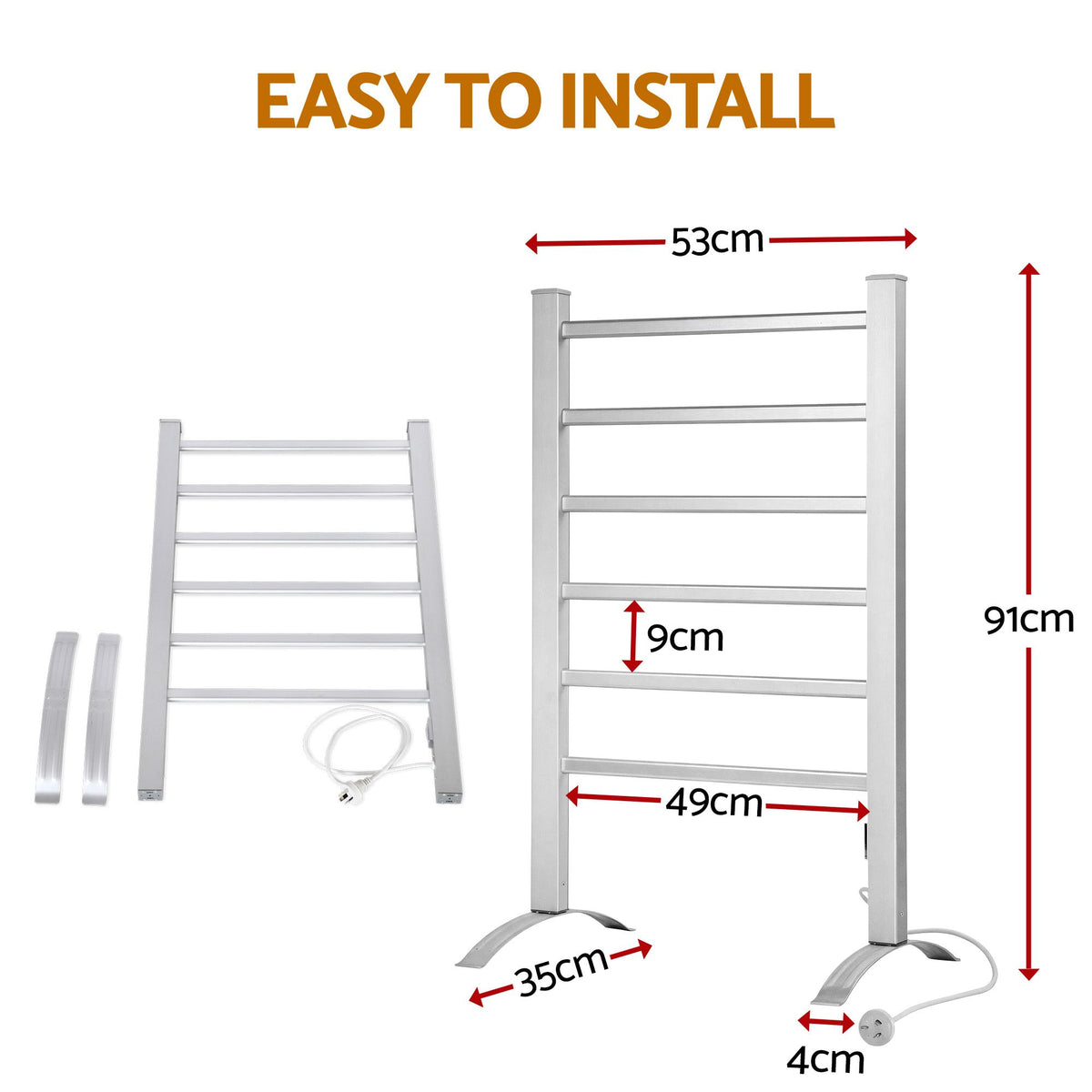 Devanti Electric Heated Towel Rail Rack 6 Bars Freestanding Clothes Dry Warmer-Heated Towel Rails-PEROZ Accessories