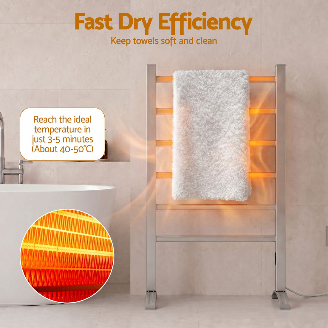 Devanti Electric Heated Towel Rail Rack 6 Bars with Timer Clothes Dry Warmer-Heated Towel Rails-PEROZ Accessories