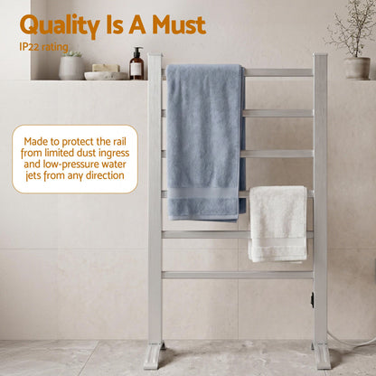 Devanti Electric Heated Towel Rail Rack 6 Bars with Timer Clothes Dry Warmer-Heated Towel Rails-PEROZ Accessories