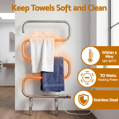 Devanti Electric Heated Towel Rail Rack 5 Bars Freestanding Clothes Dry Warmer-Heated Towel Rails-PEROZ Accessories