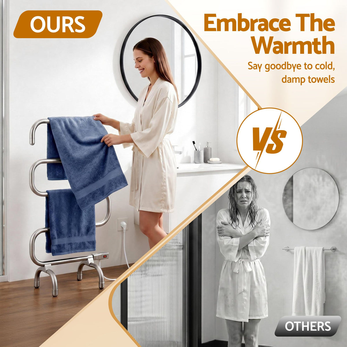 Devanti Electric Heated Towel Rail Rack 5 Bars Freestanding Clothes Dry Warmer-Heated Towel Rails-PEROZ Accessories