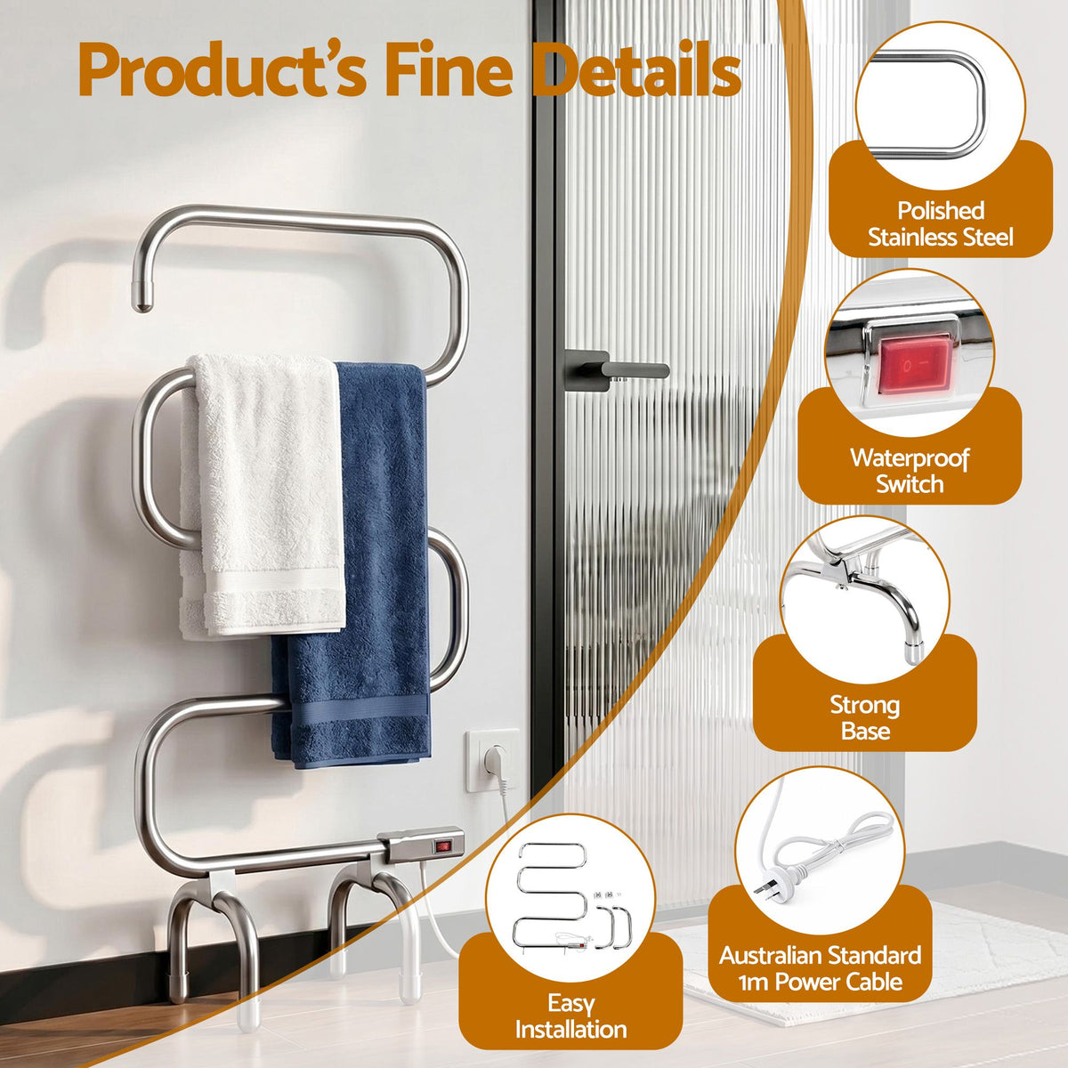 Devanti Electric Heated Towel Rail Rack 5 Bars Freestanding Clothes Dry Warmer-Heated Towel Rails-PEROZ Accessories