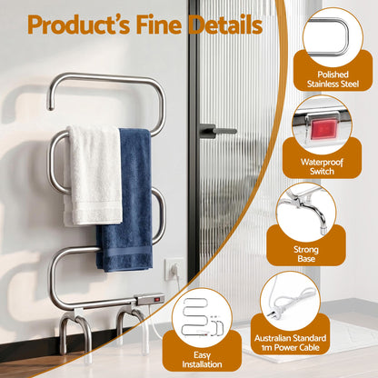 Devanti Electric Heated Towel Rail Rack 5 Bars Freestanding Clothes Dry Warmer-Heated Towel Rails-PEROZ Accessories