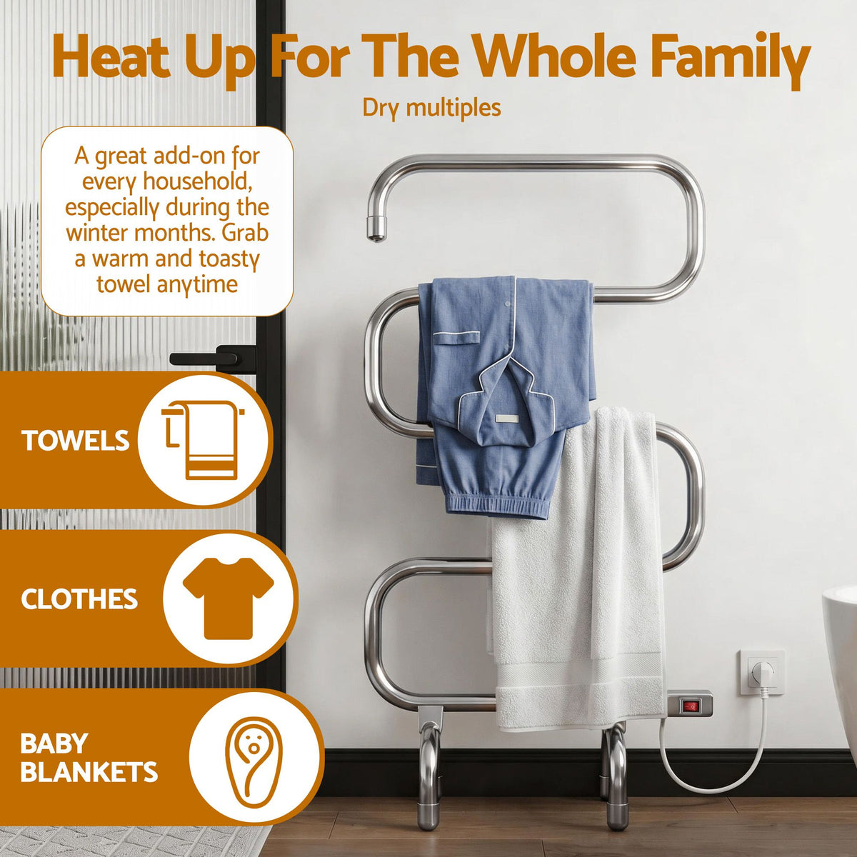 Devanti Electric Heated Towel Rail Rack 5 Bars Freestanding Clothes Dry Warmer-Heated Towel Rails-PEROZ Accessories