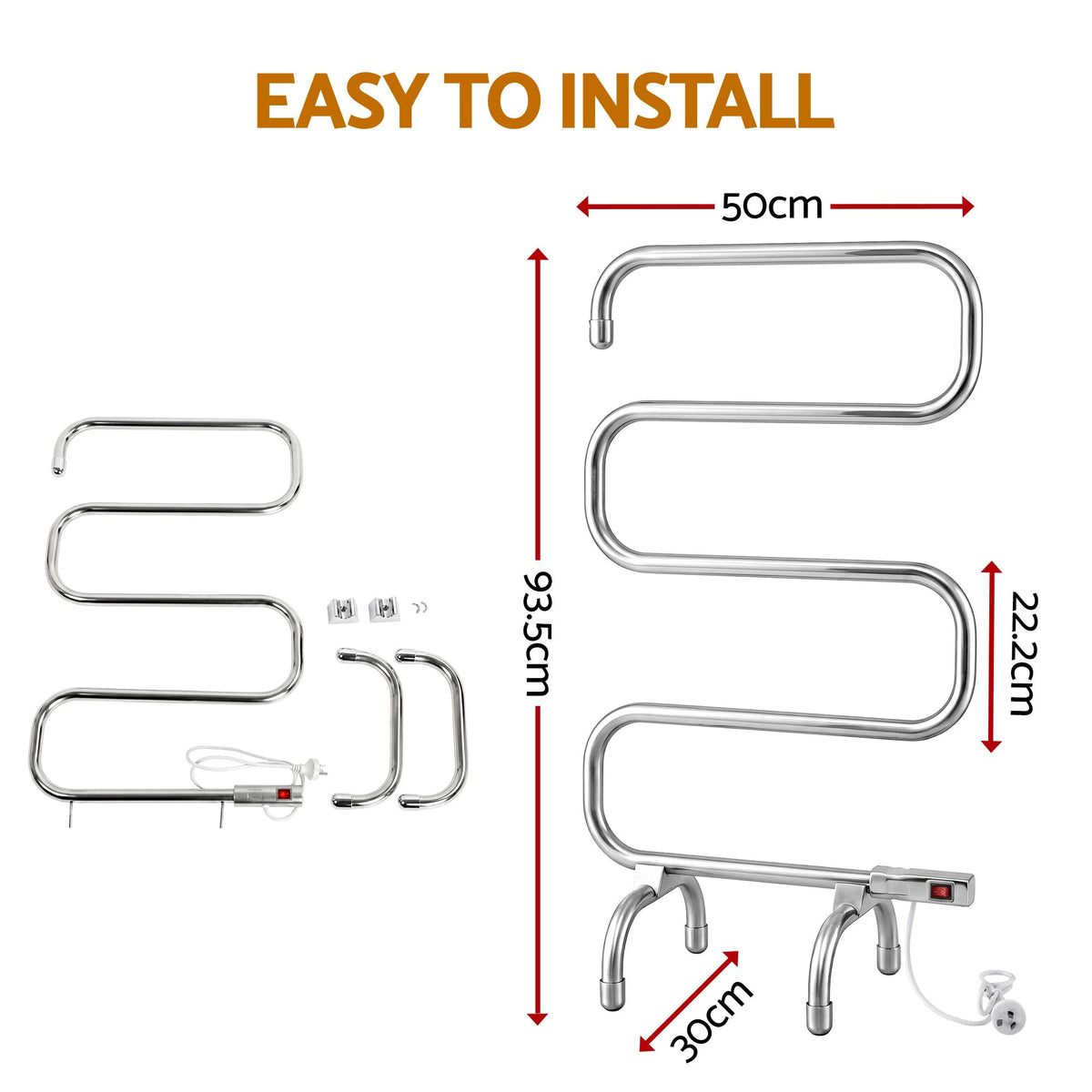 Devanti Electric Heated Towel Rail Rack 5 Bars Freestanding Clothes Dry Warmer-Heated Towel Rails-PEROZ Accessories