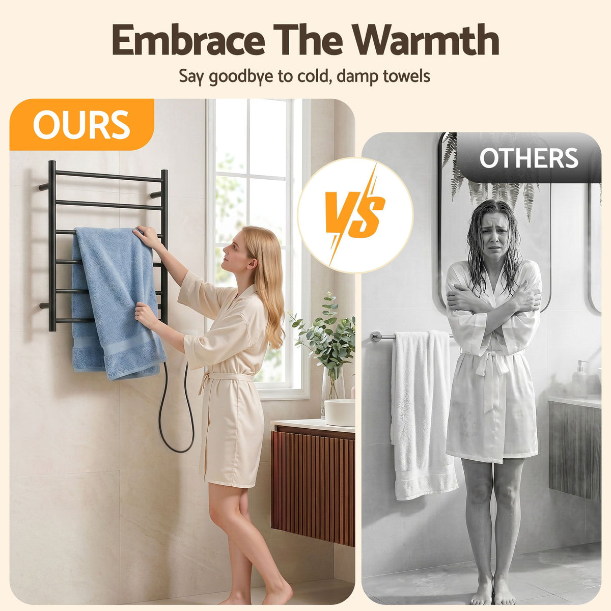 Devanti Electric Heated Towel Rail Rack 5 Bars Wall Mounted Clothes Dry Warmer-Heated Towel Rails-PEROZ Accessories