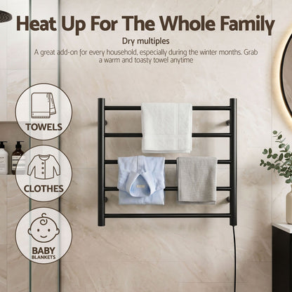 Devanti Electric Heated Towel Rail Rack 5 Bars Wall Mounted Clothes Dry Warmer-Heated Towel Rails-PEROZ Accessories