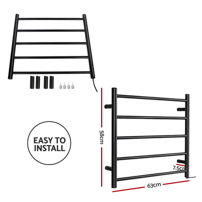 Devanti Electric Heated Towel Rail Rack 5 Bars Wall Mounted Clothes Dry Warmer-Heated Towel Rails-PEROZ Accessories