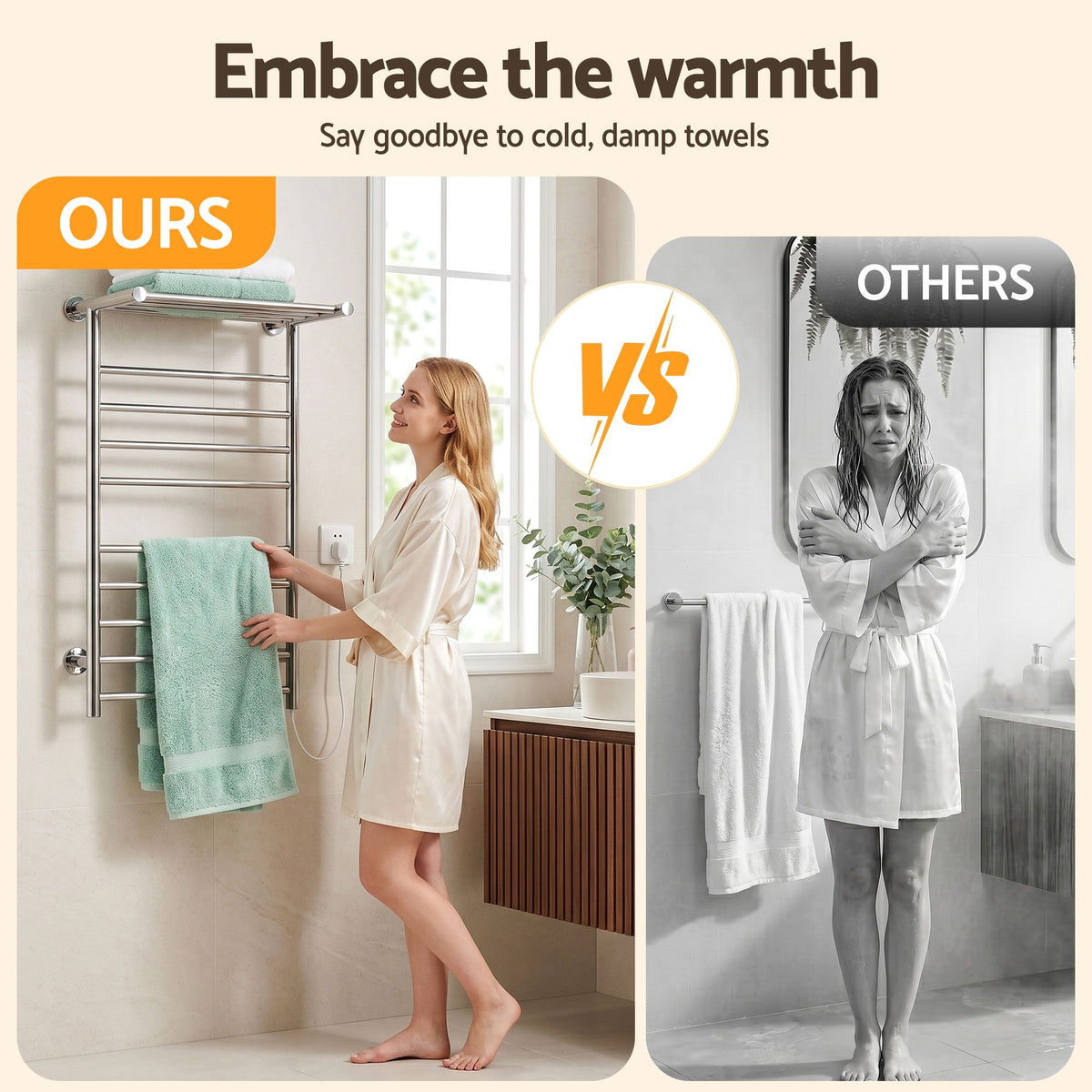 Devanti Electric Heated Towel Rail Rack 14 Bars Wall Mounted Clothes Dry Warmer-Heated Towel Rails-PEROZ Accessories