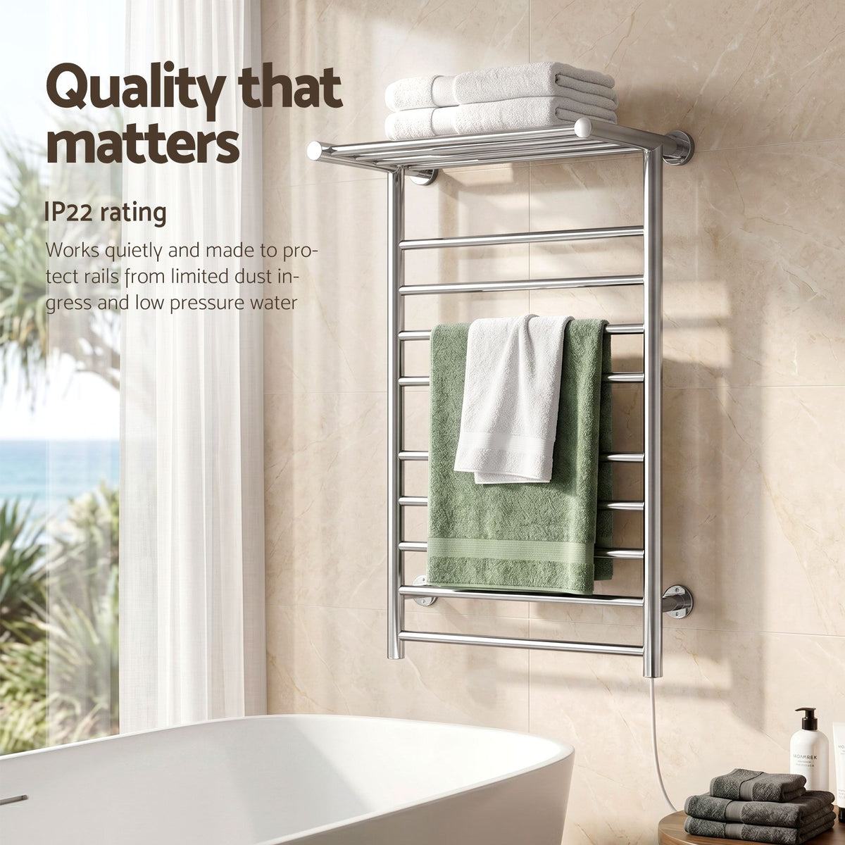 Devanti Electric Heated Towel Rail Rack 14 Bars Wall Mounted Clothes Dry Warmer-Heated Towel Rails-PEROZ Accessories