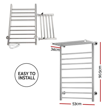 Devanti Electric Heated Towel Rail Rack 14 Bars Wall Mounted Clothes Dry Warmer-Heated Towel Rails-PEROZ Accessories