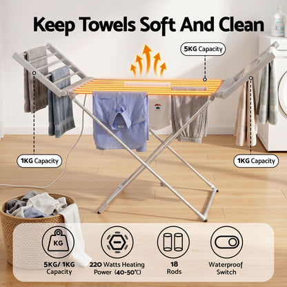Devanti Electric Heated Towel Rail Rack 18 Bars Freestanding Clothes Dry Warmer-Home &amp; Garden > DIY-PEROZ Accessories