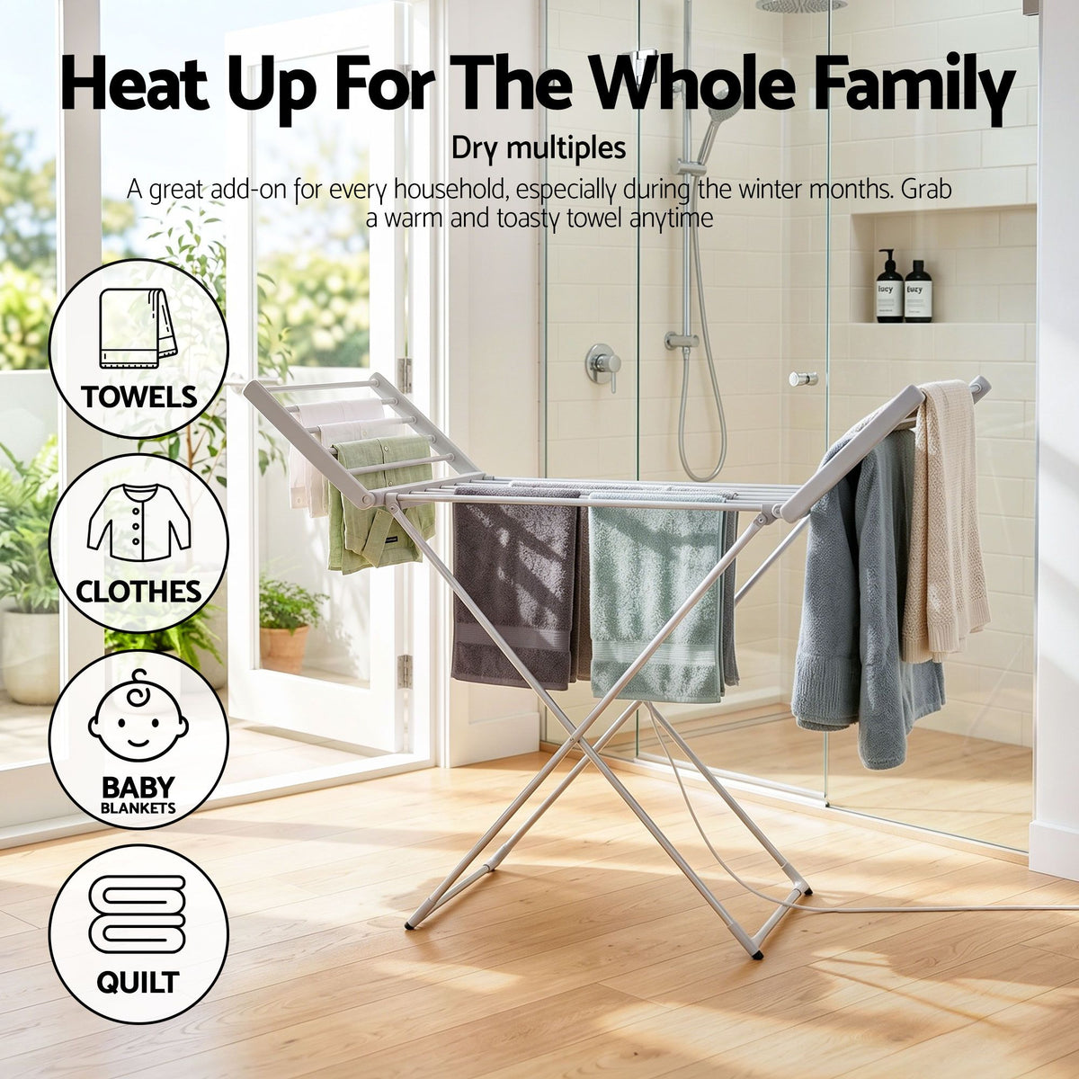 Devanti Electric Heated Towel Rail Rack 18 Bars Freestanding Clothes Dry Warmer-Home &amp; Garden > DIY-PEROZ Accessories