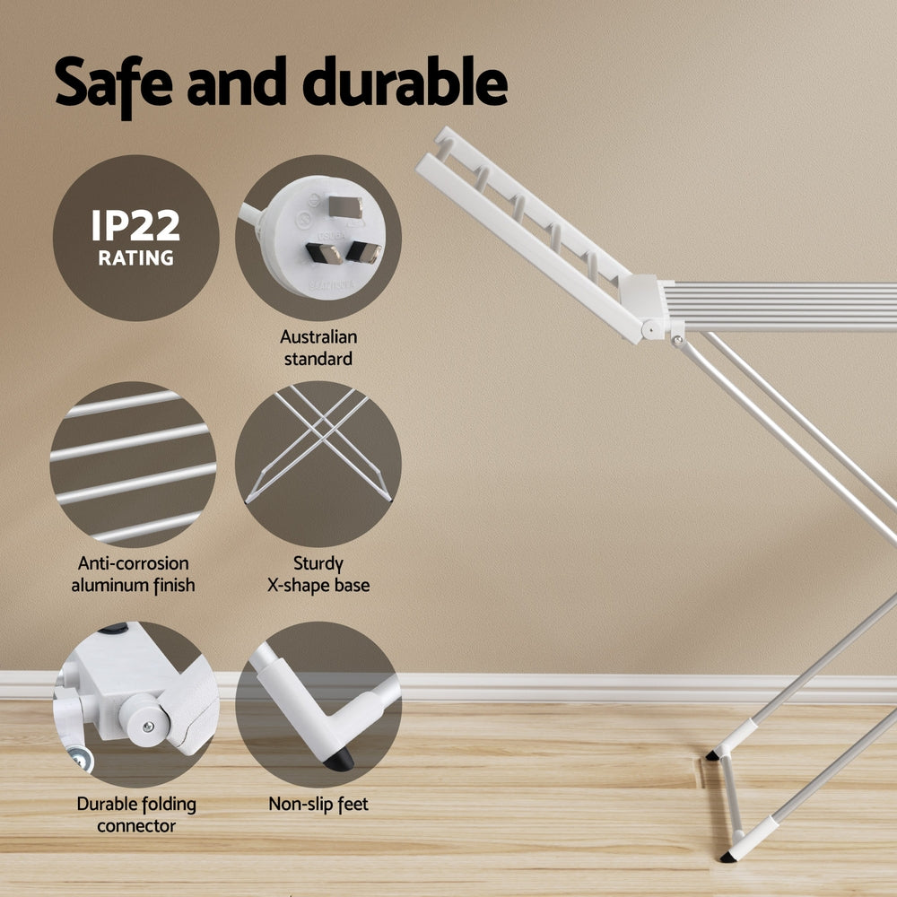 Devanti Foldable Electric Heated Towel Rail Rack with 24H Timer-Home &amp; Garden &gt; Laundry &amp; Cleaning &gt; Drying Racks &amp; Hangers-PEROZ Accessories