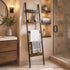 Devanti 5-Tier Blanket Ladder with Anti-Tip Kit, Towel Rack for Bathroom, Quilt Rack with 5 Hooks for Clothes and Bags, Black Metal and Rustic Wood Leaning Ladder Shelf, 44x160cm-Home & Garden > Bathroom Accessories > Towel Racks & Holders-PEROZ Accessories