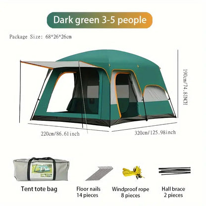Tasman 3-5 Person Tent Camping Hiking Festival Pop Up Sleeping - Green-Outdoor Recreation > Camping > Tents-PEROZ Accessories