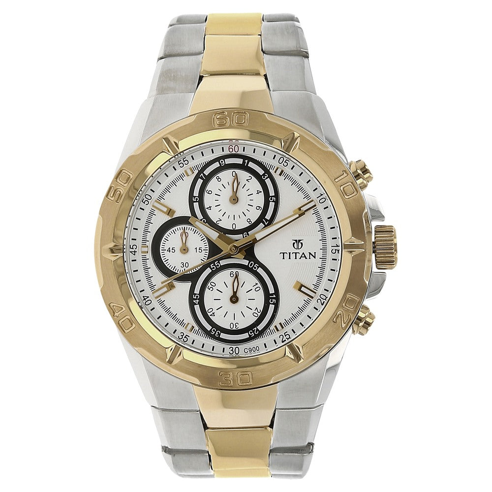 Titan Chronograph White Dial Stainless Steel Strap watch for Men-PEROZ Accessories